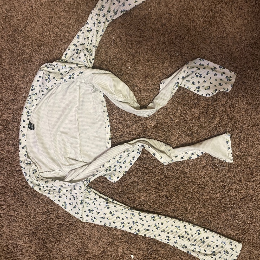 Windsor Floral Long Sleeve Top - Cream and Blue